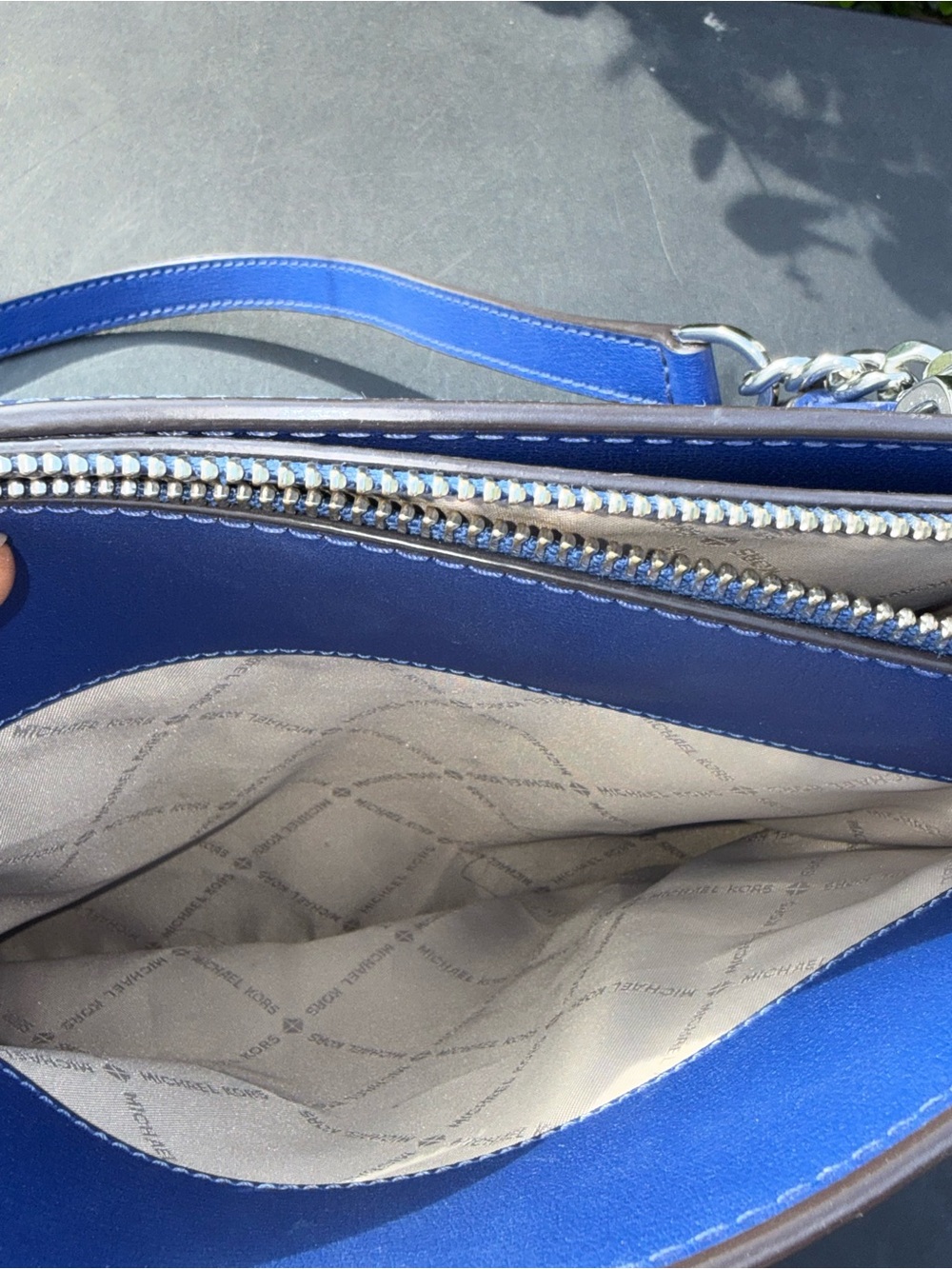 Michael Kors Cobalt Blue Leather Satchel with Chain-Trim Strap - Picture 10 of 12